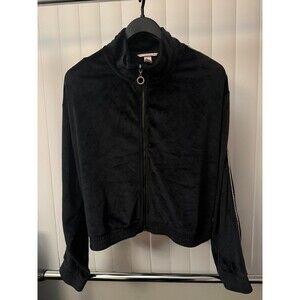 Women’s Victoria’s Secret Black Velour Diamante Full-Zip Cropped Jacket Size XL